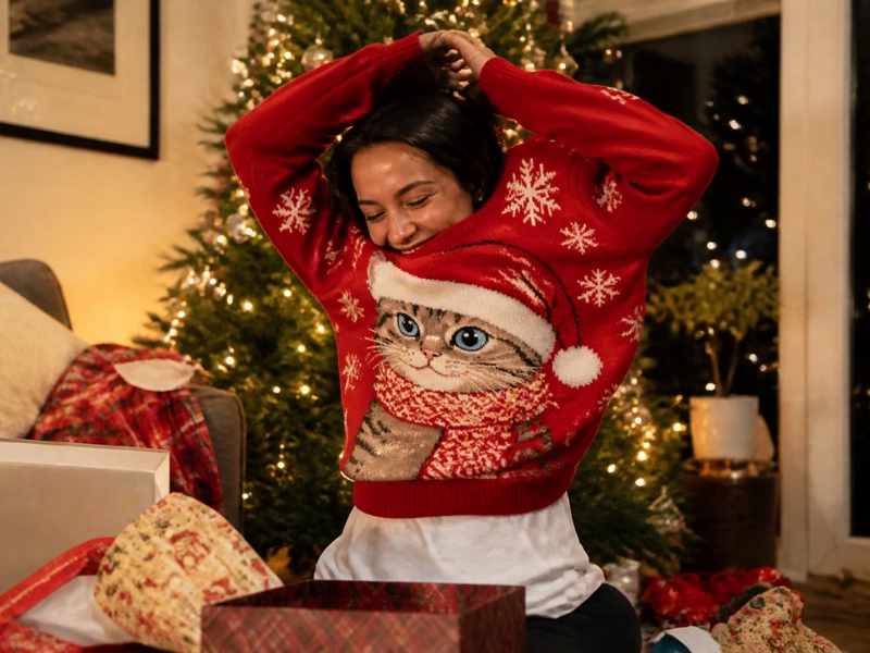 A custom Christmas sweater is a gift people open and wear the same evening