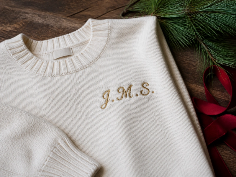 A monogram personalized sweater with initials in the font and color you choose